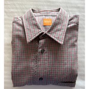 Boss Orange Men's Soft Heavy Fabric L/S Button Shirt M w/Pocket Gray/Red Plaid